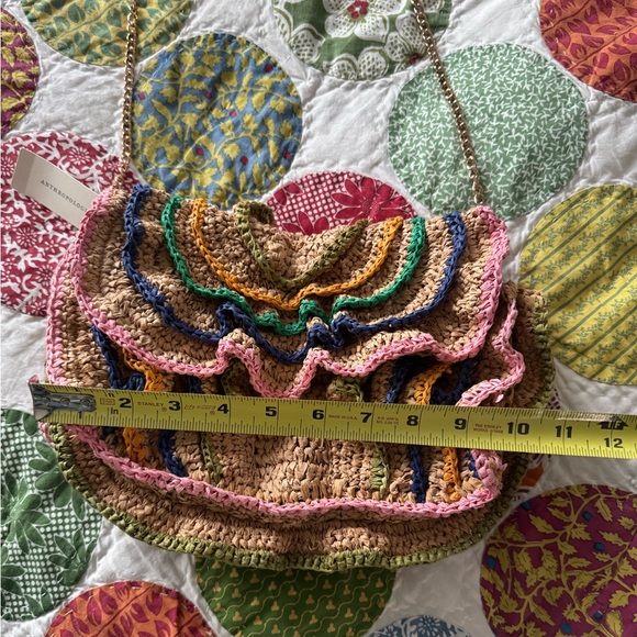 ANTHROPOLOGIE MAEVE RUFFLED STRAW RAFFIA BAG IN MULTI COLORS NEW - Picture 9 of 11